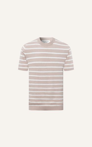  AG51 POLO STRIPE KNIT POLO IN BEIGE