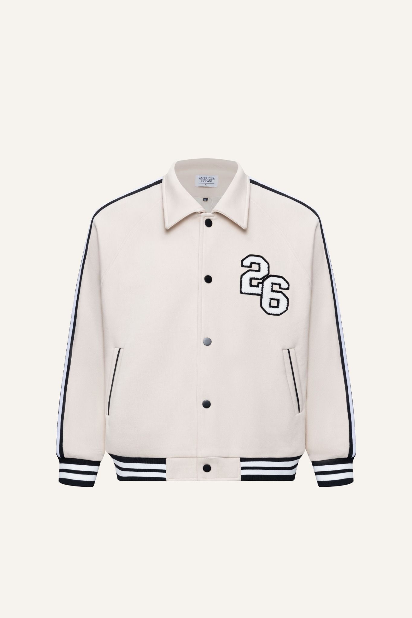  AG10 STUDIO LOOSE FIT VARSITY JACKET - OFF WHITE 