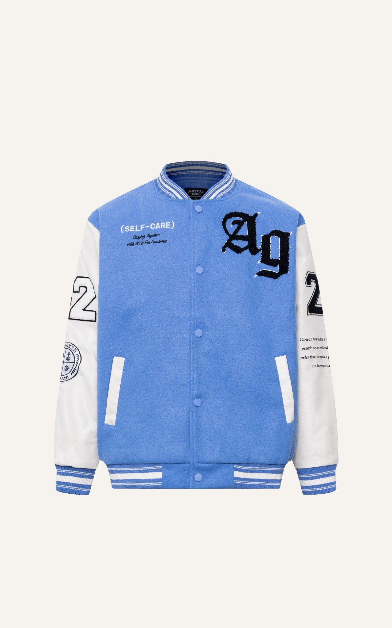 AG818 STUDIO LOOSE FIT EMBROIDERED VARSITY JACKET - LIGHT BLUE
