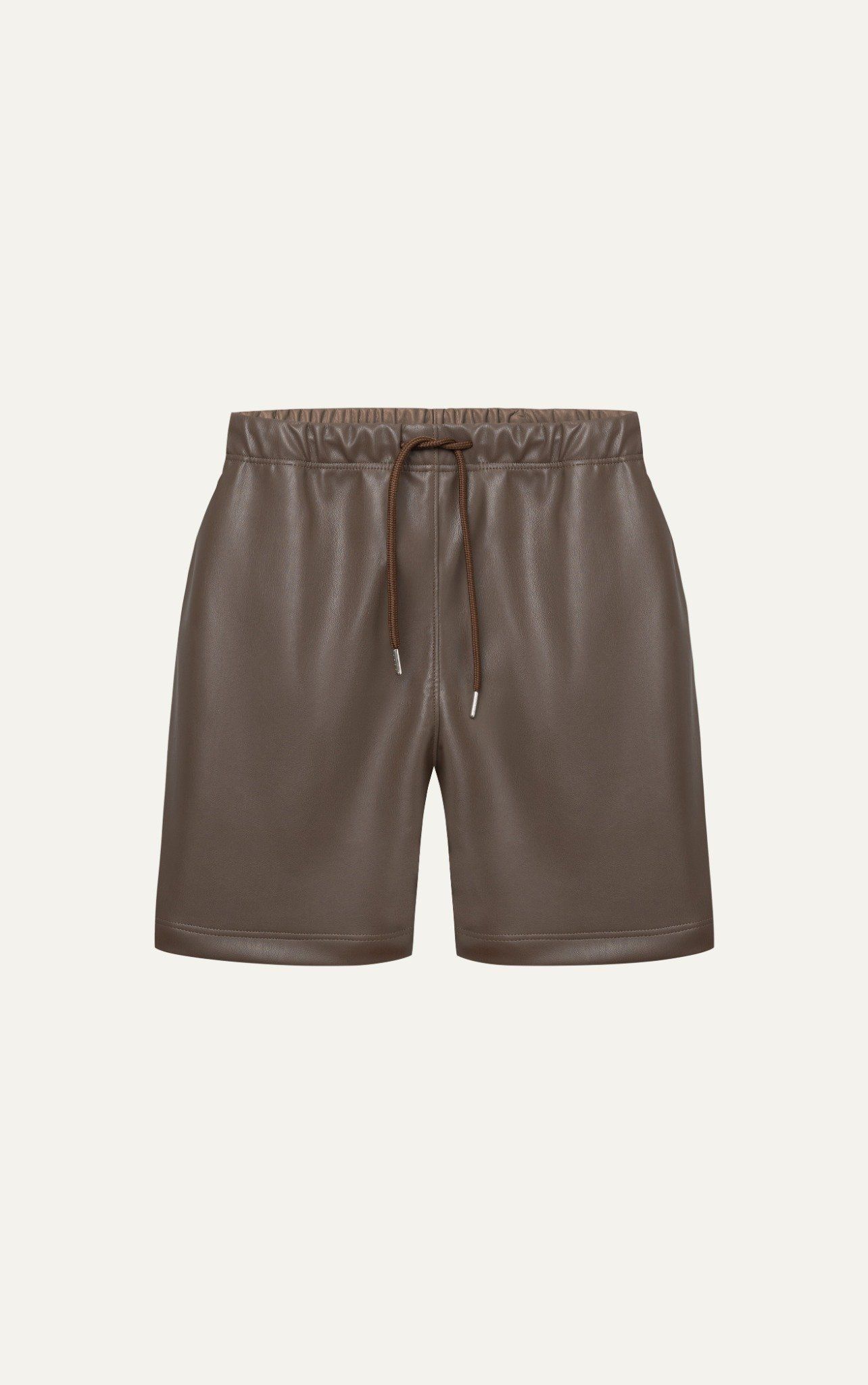  TA13 STUDIO LOOSE FIT BASIC LEATHER SHORT - BROWN 