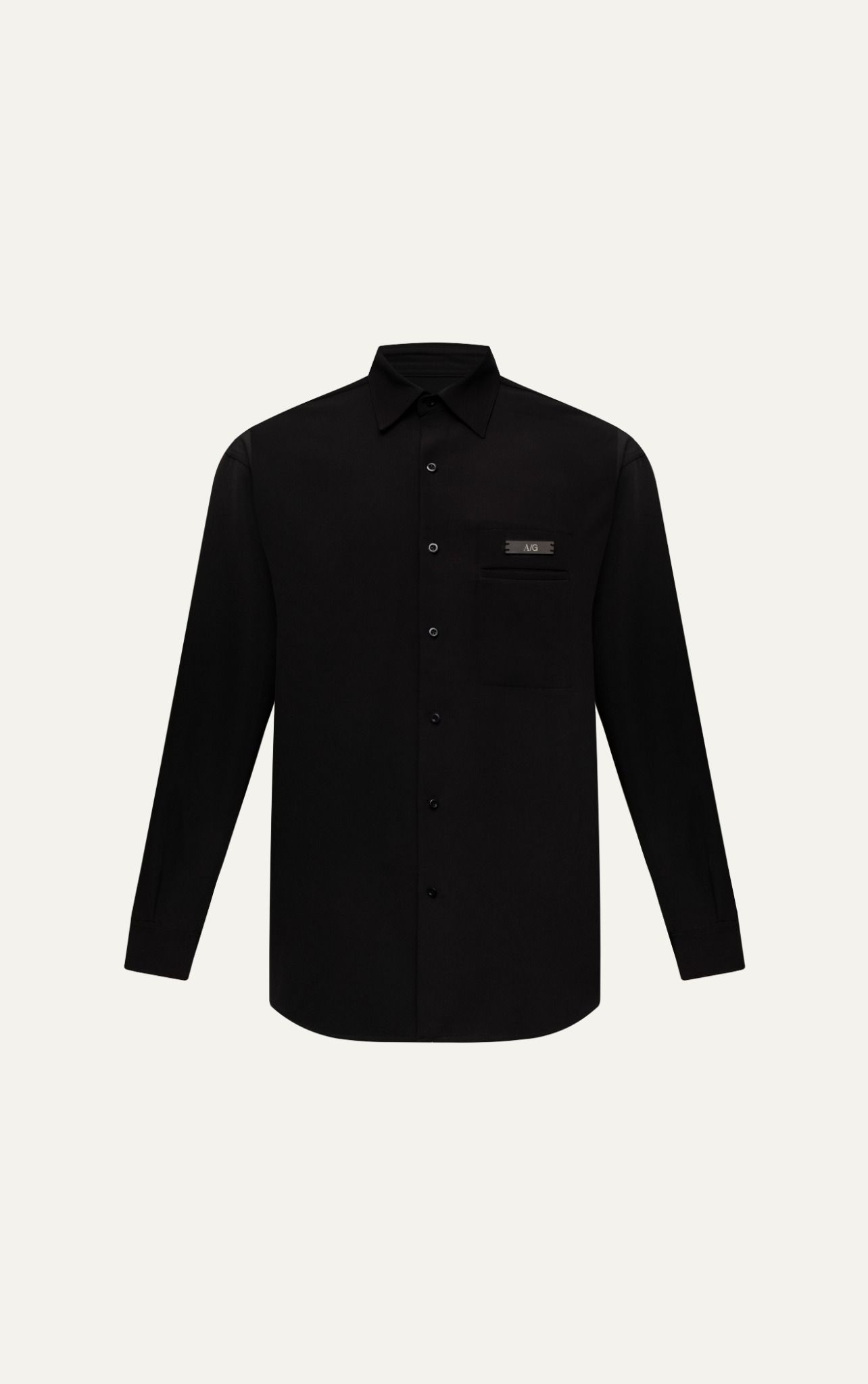  AG020 STUDIO LOOSE FIT UNIQUE METAL LOGO SHIRT - BLACK 