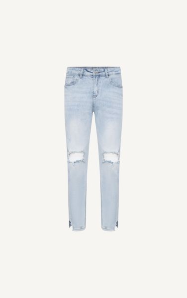  AG16 MODERN LIGHT BLUE RIPPED CUT LINE JEANS