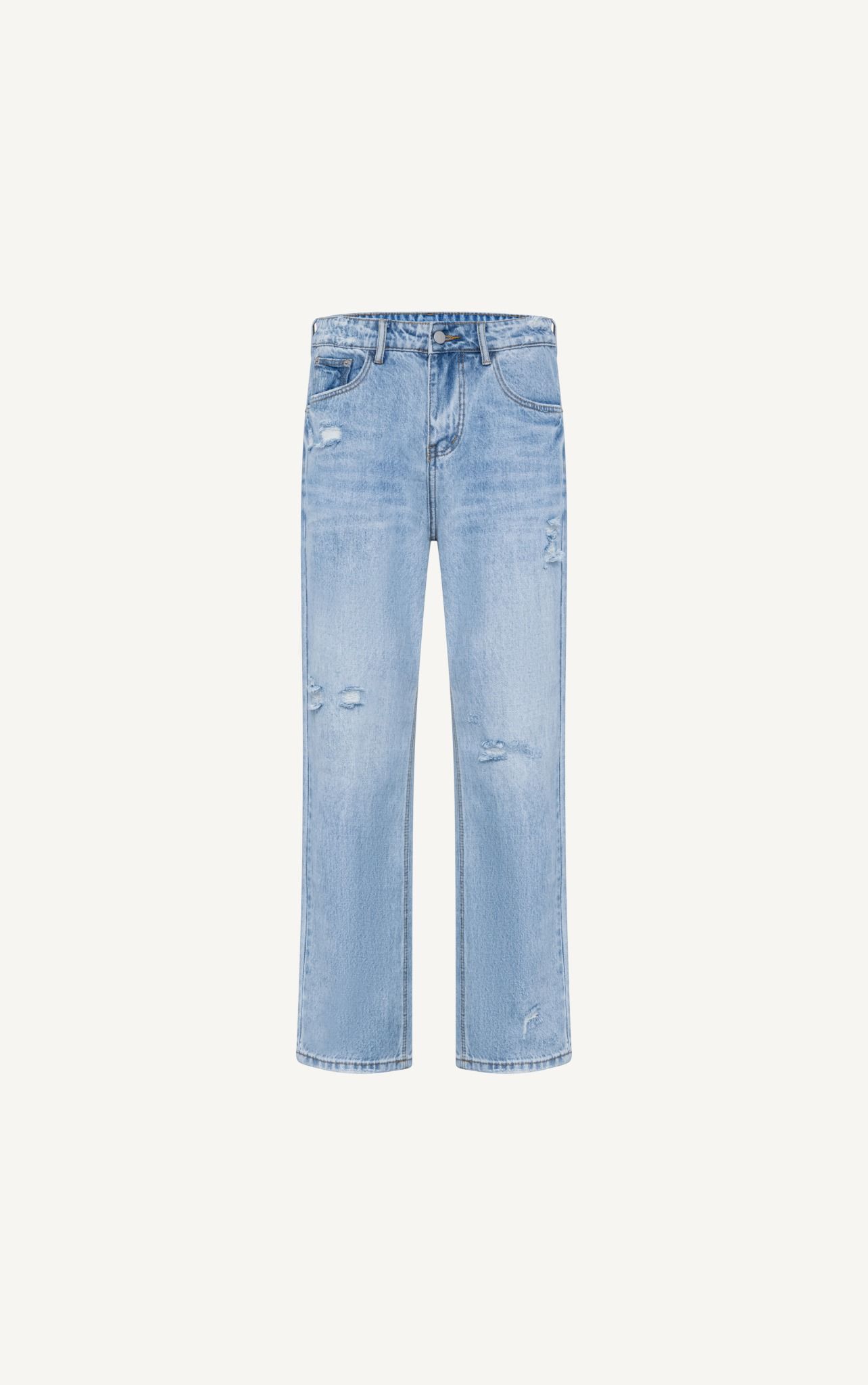 AG55 PREMIUM REGULAR FIT RIPPED JEANS - LIGHT BLUE