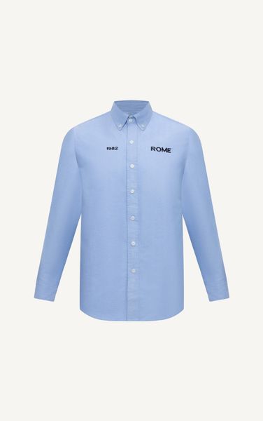  AG328 STUDIO REGULAR FIT NEW OXFORD SHIRT WITH TEXT LOGO - LIGHT BLUE