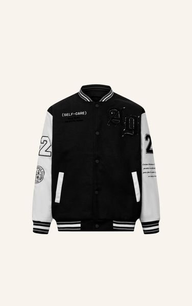  AG818 EMBROIDERY VARSITY JACKET IN BLACK