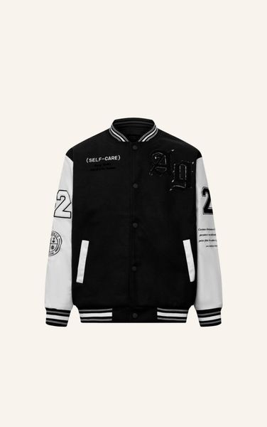  AG818 STUDIO LOOSE FIT EMBROIDERED VARSITY JACKET - BLACK