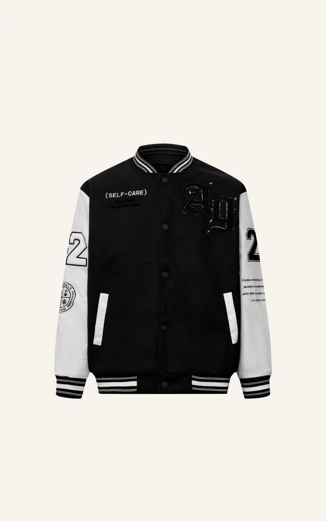  AG818 STUDIO LOOSE FIT EMBROIDERED VARSITY JACKET - BLACK 