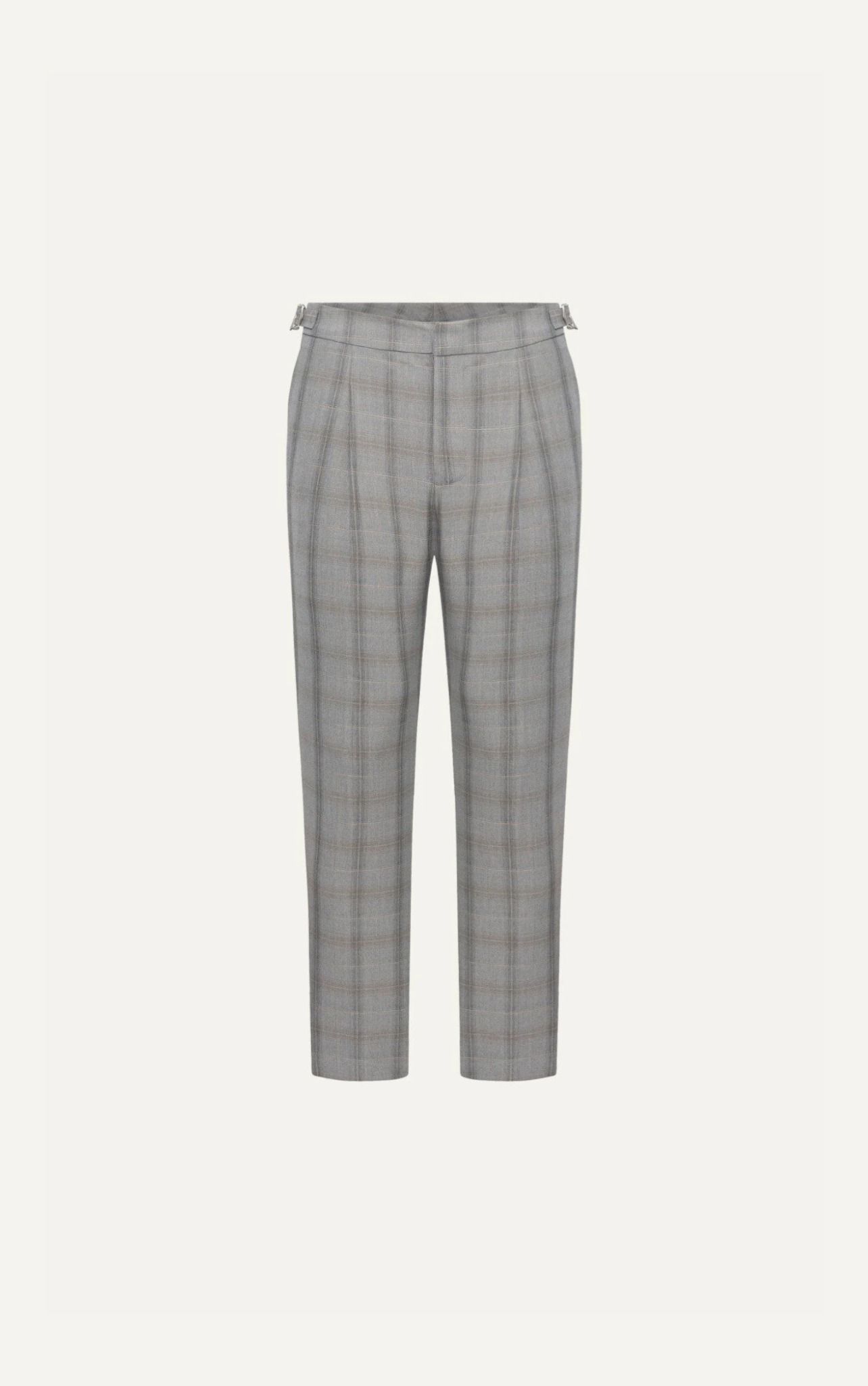 AG10 PREMIUM SLIMFIT SIDETAB CHECKED TROUSERS - BEIGE