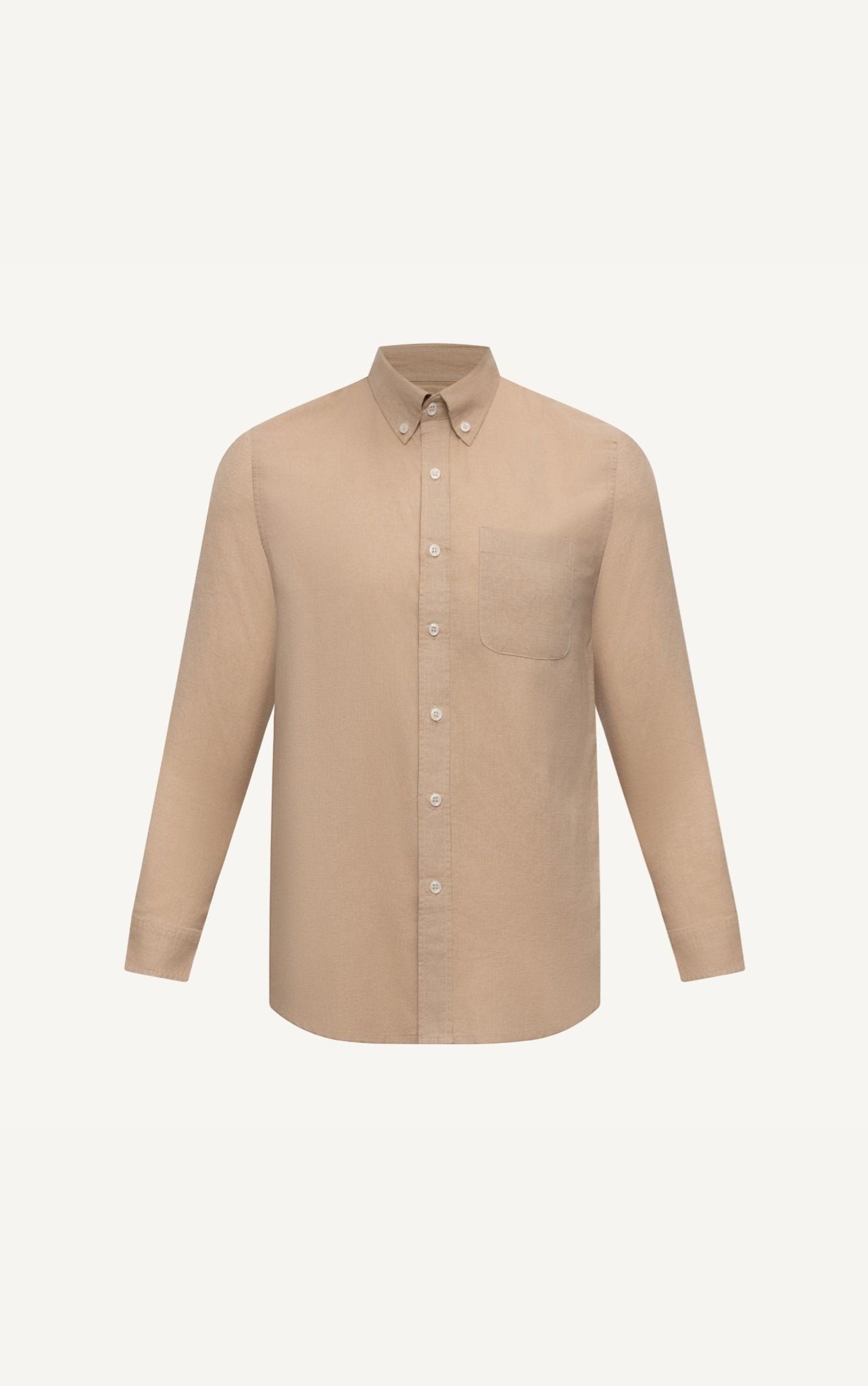  AG293 STUDIO REGULAR FIT ESSENTIAL LINEN SHIRT WITH POCKET - BEIGE 