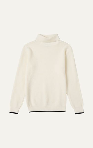  AG55 TURTLENECK SWEATER BLACK BORDER TEXTURE - WHITE