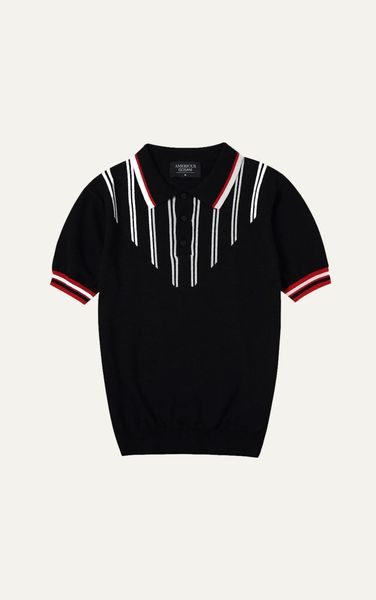  AG813 FACTORY REGULAR FIT EMBROIDERED PATTERN CHEST POLO - BLACK