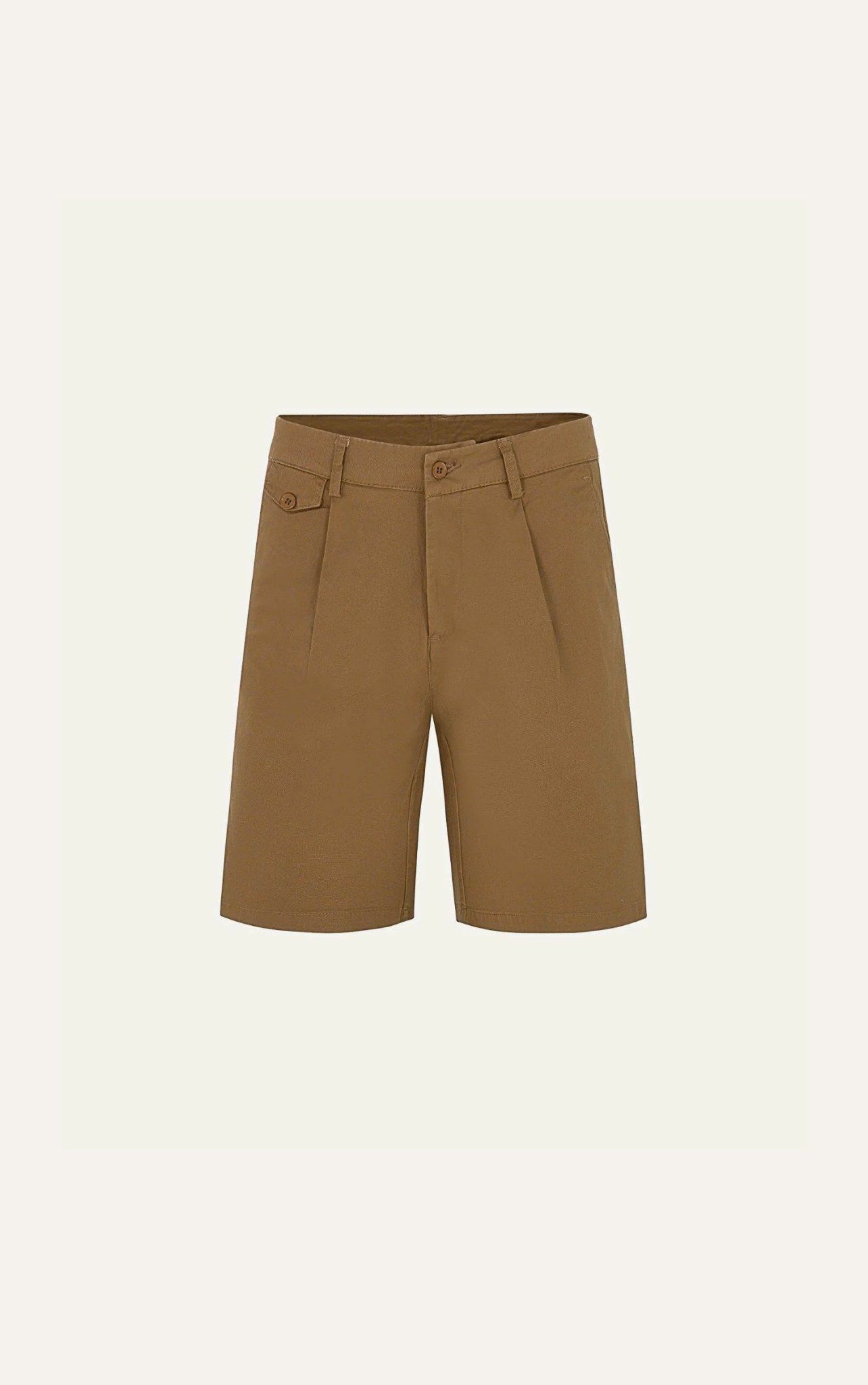 AG513 STUDIO SLIMFIT PLEATED CHINO KHAKI SHORT - BROWN