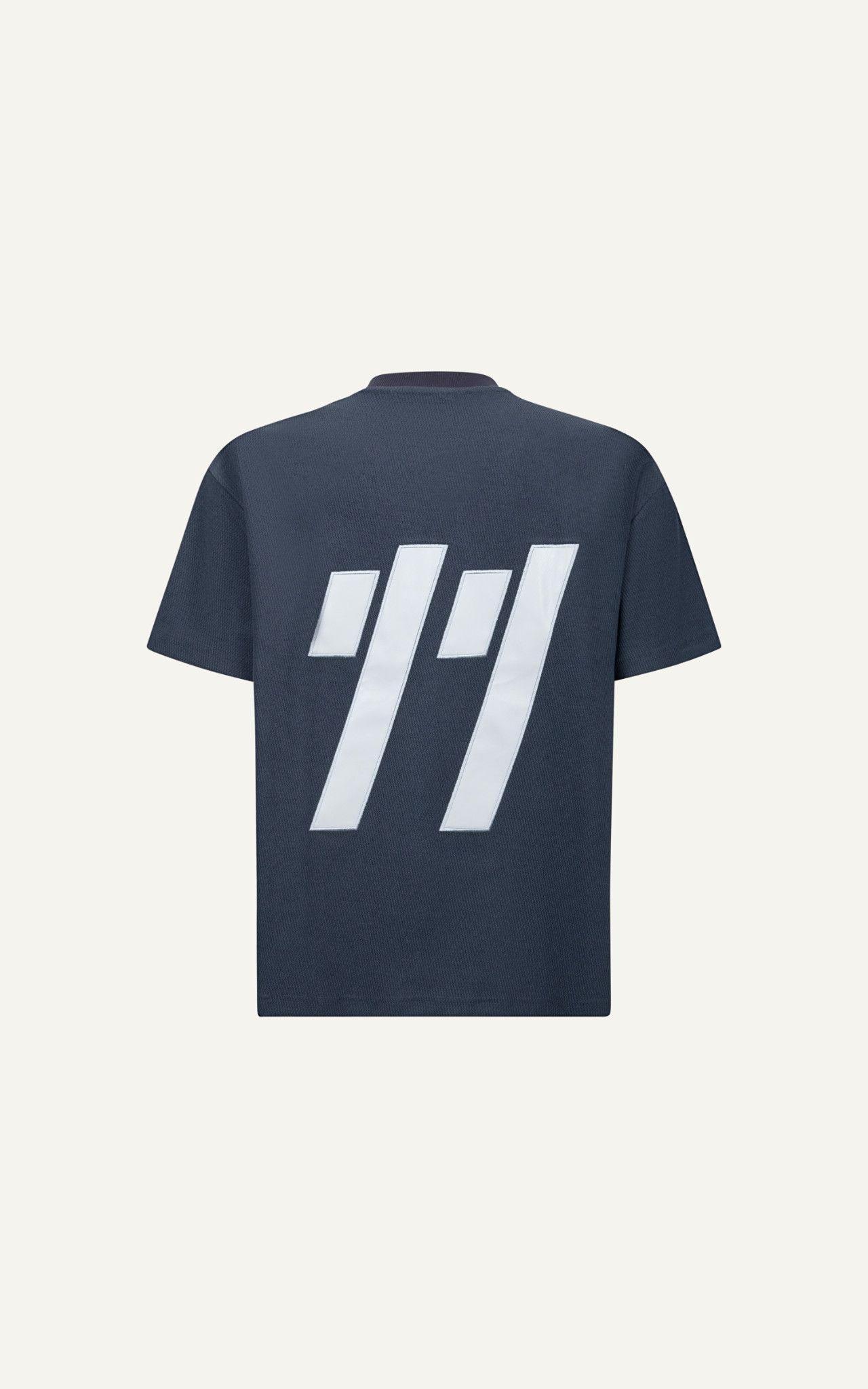 AG44 STUDIO LOOSE FIT DETAIL LOGO LEATHER T-SHIRT - DARK BLUE