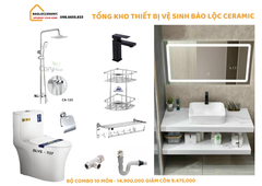 BỘ COMBO THIẾT BỊ VỆ SINH 10 MÓN - BÀN ĐÁ LAVABO NỔI 2 TẦNG ( TẶNG KÈM GƯƠNG ĐÈN LED + LAVABO NỔI ĐẶT BÀN)