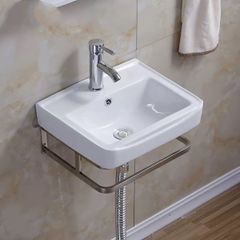 CHẬU LAVABO CHỮ NHẬT TRẮNG TREO TƯỜNG KÈM KỆ TREO KHĂN SIZE NHỎ - BLLE 2302