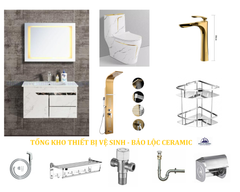 BỘ COMBO THIẾT BỊ VỆ SINH 11 MÓN - TONE VÀNG TRẮNG