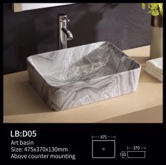 CHẬU LAVABO CHỮ NHẬT HỌA TIẾT GIẢ ĐÁ -  LB:D05