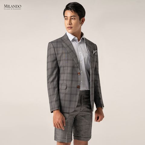 Áo Vest Nam Cao Cấp Kẻ Xám Ô Vuông Blazer