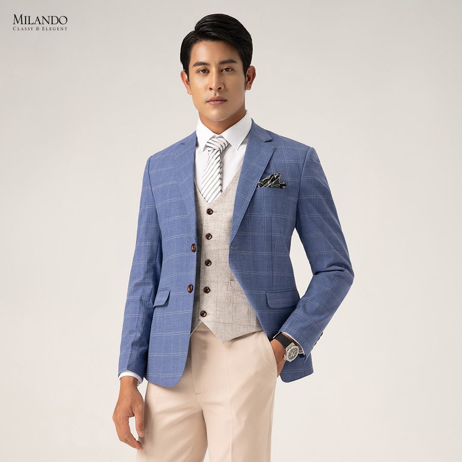 Áo Vest Xanh Kẻ Ô Vuông Blazer