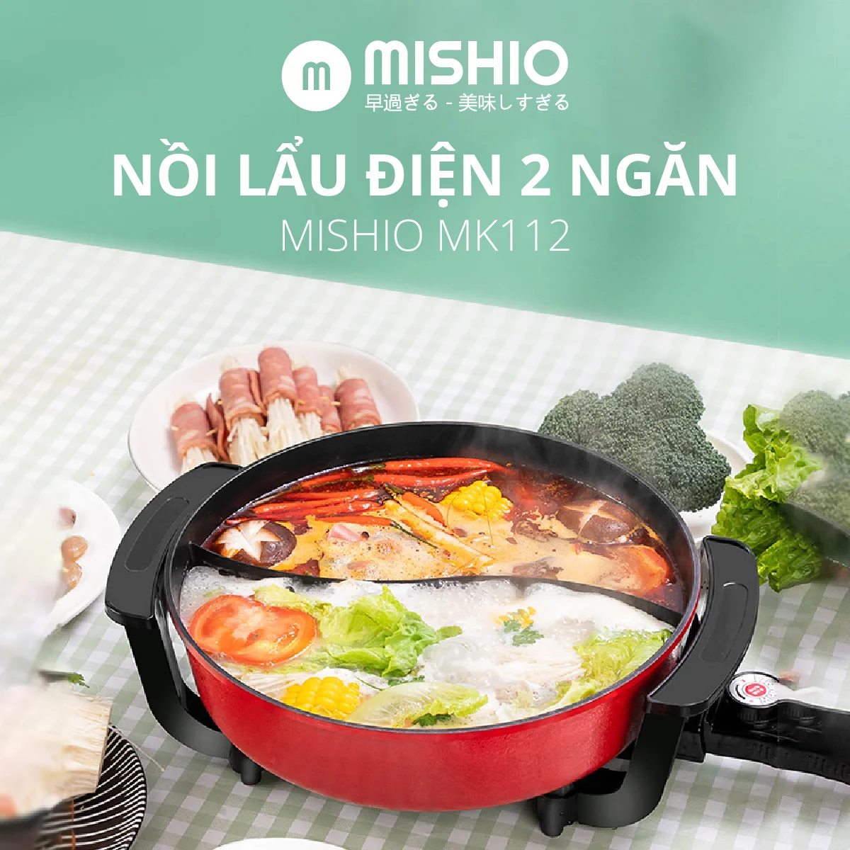  Nồi Lẩu Điện 2 Ngăn Mishio Mk112 5L - Màu Đỏ 