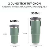 Ly Giữ Nhiệt inox 304 không gỉ sét kèm quai xách và ống hút Mishio size 600ml và 900ml