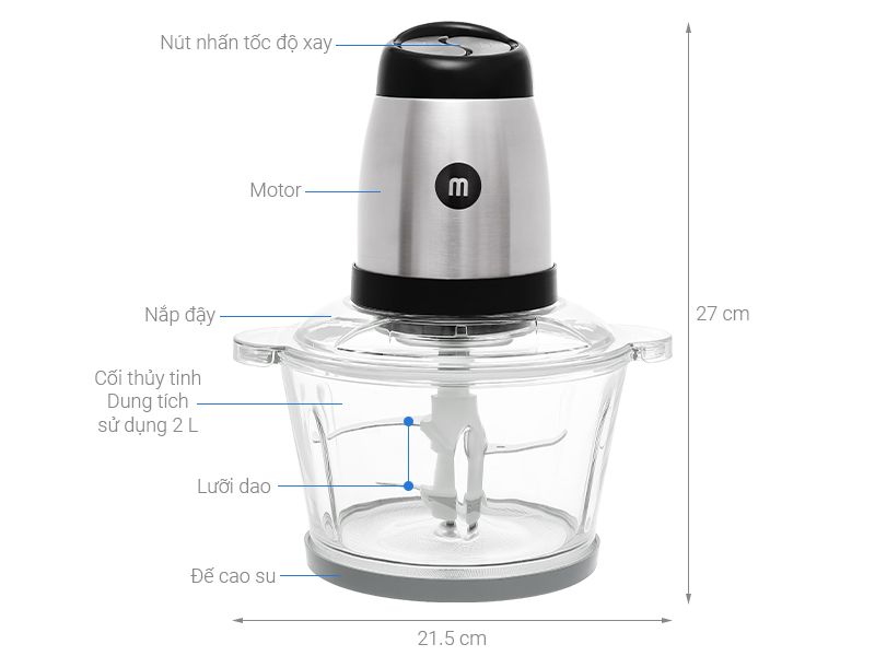 Máy xay thịt Mishio MK273 cối thủy tinh 2.0L