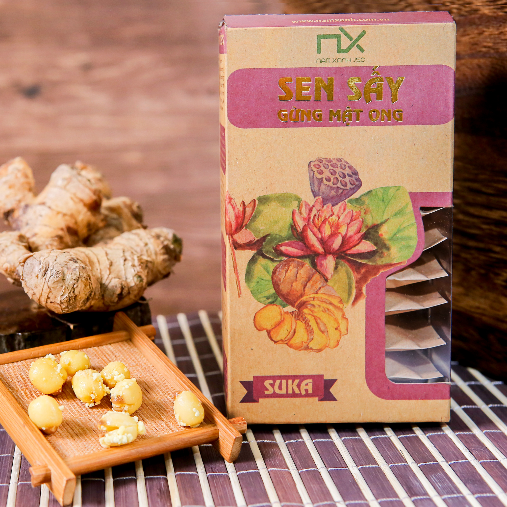 Hộp Hạt sen sấy gừng mật ong Nam Xanh 65g (100g)