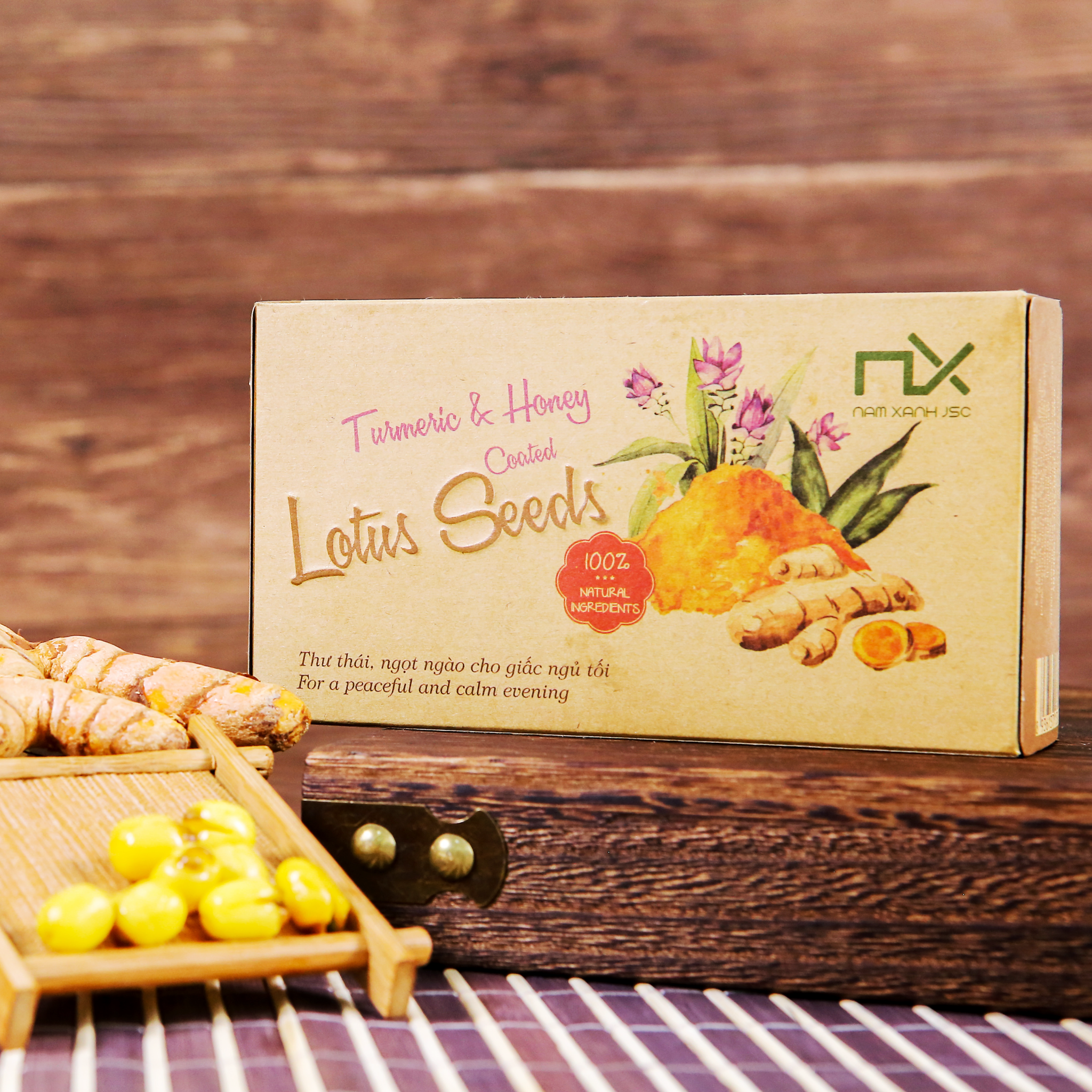 Hộp Hạt sen sấy nghệ mật ong Nam Xanh 65g (100g)