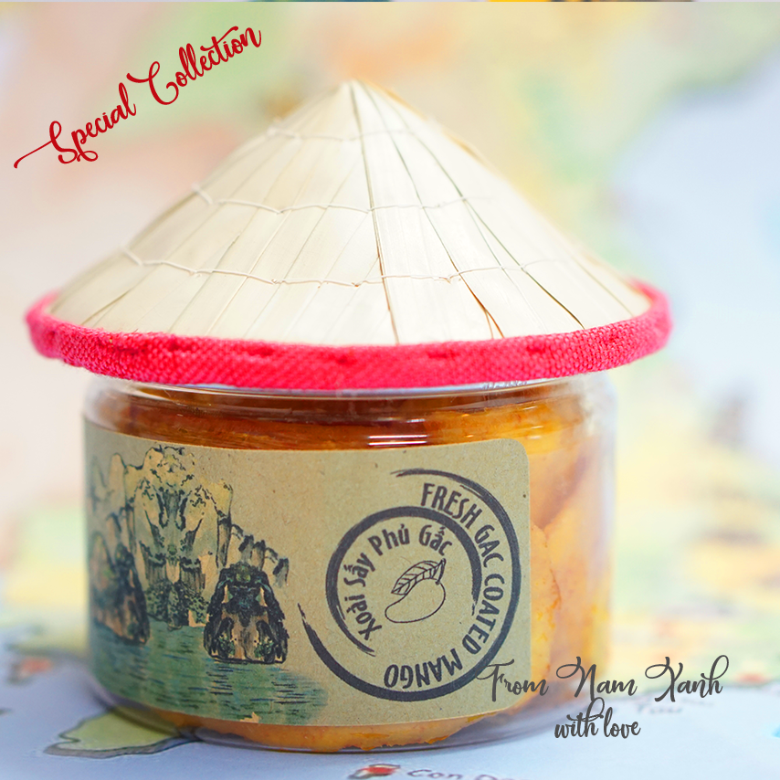 Lon nón lá - Xoài sấy phủ gấc 100g (140g)