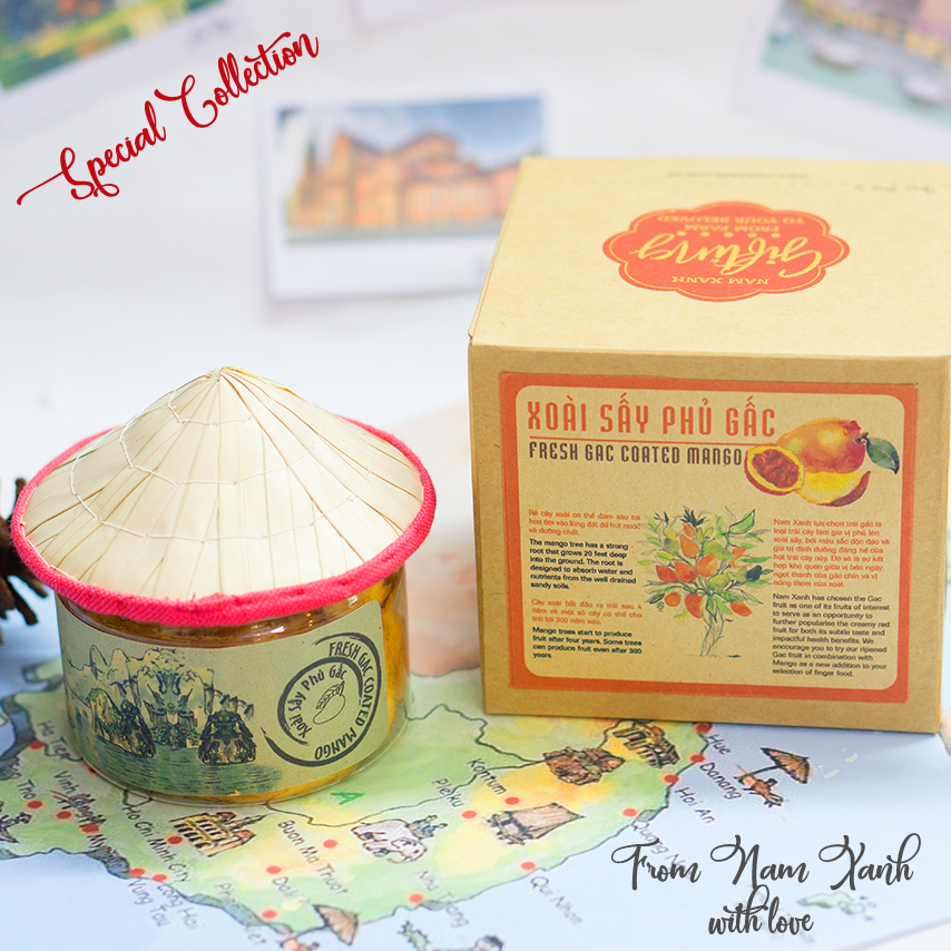 Lon nón lá - Xoài sấy phủ gấc 100g (140g)