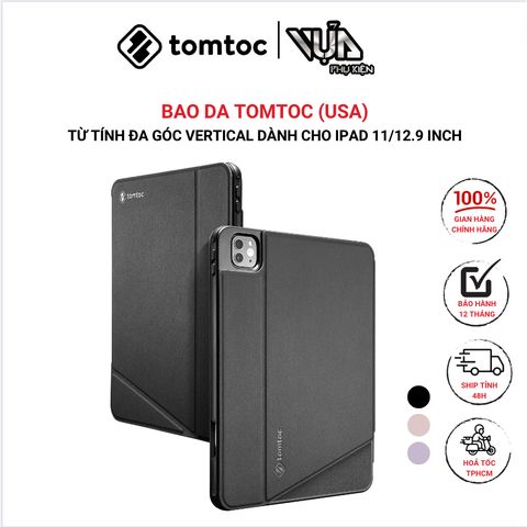  ỐP BAO DA TOMTOC (USA) TỪ TÍNH ĐA GÓC VERTICAL HỖ TRỢ SẠC KHÔNG DÂY APPLE PENCIL Dành Cho IPAD PRO 11/12.9 