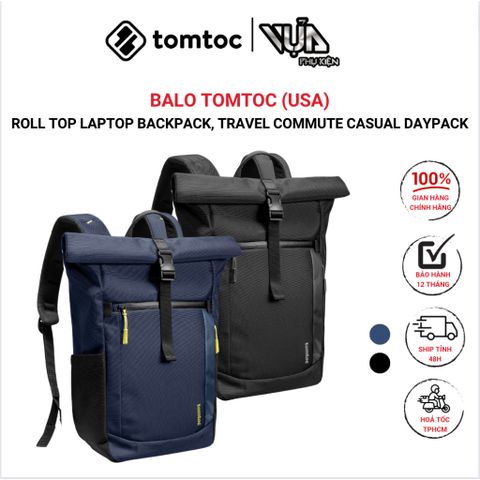  BALO TOMTOC (USA) ROLL TOP LAPTOP BACKPACK, TRAVEL COMMUTE CASUAL DAYPACK FOR 13-16 INCH MACBOOK, UNIVERSAL 