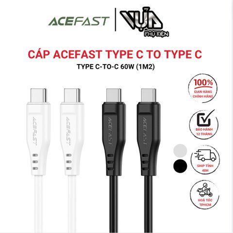  Dây Cáp ACEFAST Type C to Type C (1.2m)-C3-03 Hỗ trợ sạc 60W điện thoại di động Type-C hỗ trợ sạc dòng điện 3A 