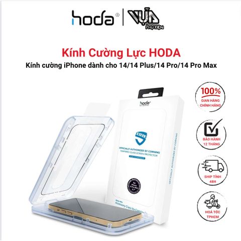  Kính cường lực kèm khung trợ dán HODA chống trầy AGbC by Corning cho iPhone 14/14 Plus/14 Pro/ 14 Pro Max 