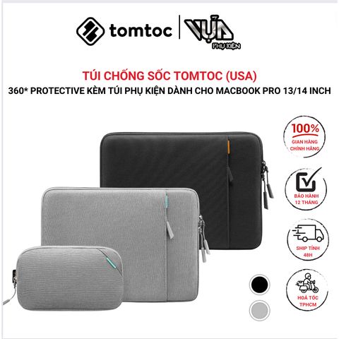  TÚI CHỐNG SỐC TOMTOC (USA) 360* PROTECTIVE KÈM TÚI PHỤ KIỆN Dành CHO MACBOOK PRO 13/14 Inch 