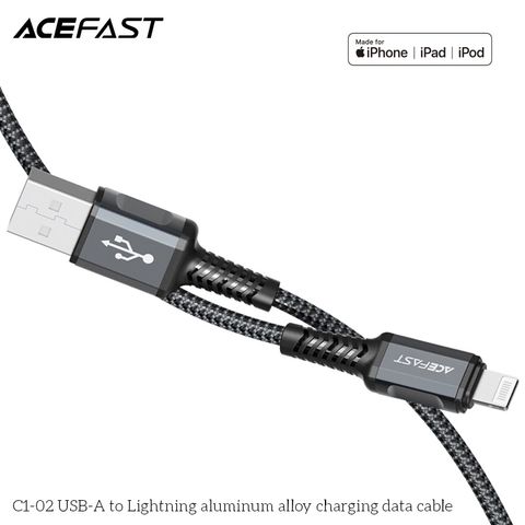  Dây Cáp ACEFAST Lightning (1.2m) - C1-02 Cáp hỗ trợ sạc nhanh (lên đến 2.4A) đồng thời chống quá nhiệt 