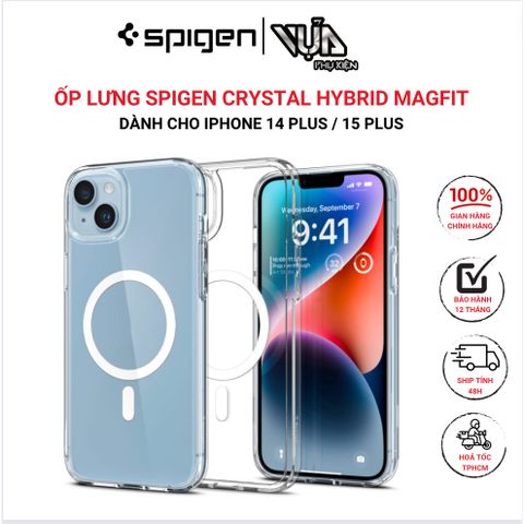  ỐP LƯNG DÀNH CHO IPHONE 14 PLUS / 15 PLUS SPIGEN CRYSTAL HYBRID MAGFIT WHITE 