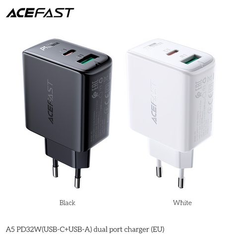  Củ Sạc ACEFAST PD3.0 32W 2 cổng USB-C+USB-A (EU) - A5 Chất liệu PC chống cháy, chắc chắn và bền, nhiều mạch 