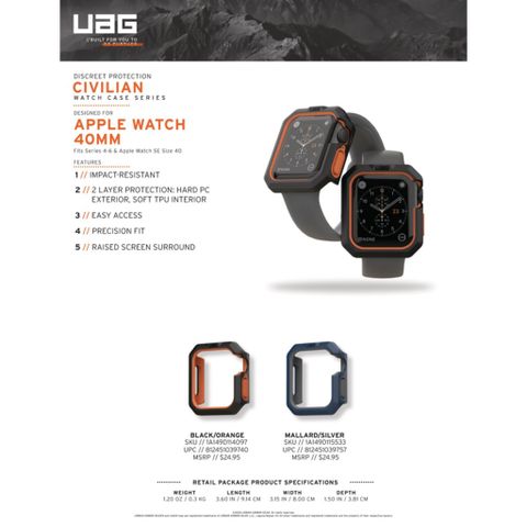  Ốp Chống Sốc Cho APPLE WATCH 44MM UAG CIVILIAN bảo vệ khỏi va đập và trầy xước 