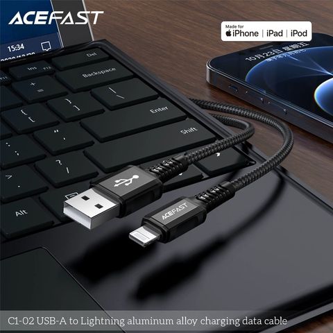  Dây Cáp ACEFAST Lightning (1.2m) - C1-02 Cáp hỗ trợ sạc nhanh (lên đến 2.4A) đồng thời chống quá nhiệt 