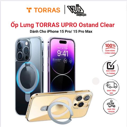 Ốp lưng TORRAS UPRO Ostand Clear cho iPhone 15 Pro/ 15 Pro Max ảo vệ chống trầy xước, chống sốc 