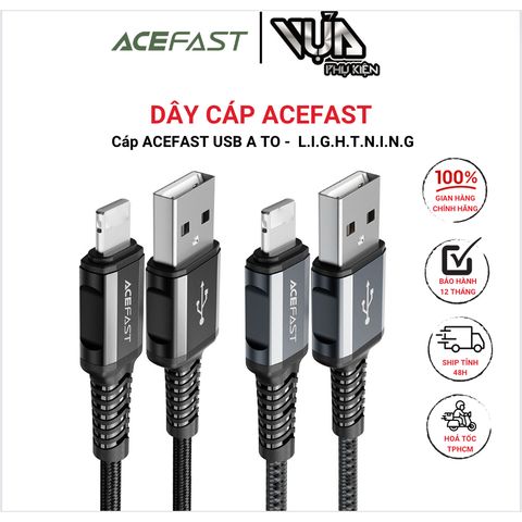  Dây Cáp ACEFAST Lightning (1.2m) - C1-02 Cáp hỗ trợ sạc nhanh (lên đến 2.4A) đồng thời chống quá nhiệt 