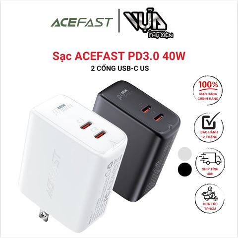  Củ Sạc ACEFAST PD3.0 40W 2 cổng USB-C (US) - A11 Đầu ra thông minh, hỗ trợ cho PD20W An toàn hơn, chống cháy 