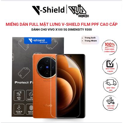  Miếng Dán Full Mặt Lưng V-Shield Film PPF Cao Cấp Dành Cho Vivo X100 5G Dimensity 9300 