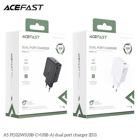  Củ Sạc ACEFAST PD3.0 32W 2 cổng USB-C+USB-A (EU) - A5 Chất liệu PC chống cháy, chắc chắn và bền, nhiều mạch 