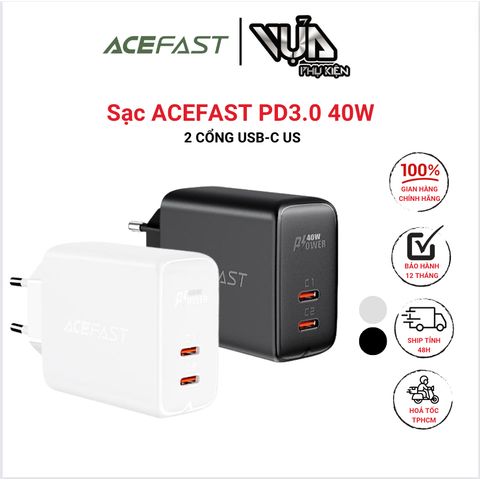  Củ Sạc ACEFAST PD3.0 40W 2 cổng USB-C (EU) - A9 Chất liệu PC chống cháy, chắc chắn và bền, nhiều mạch bảo vệ 