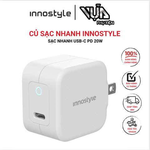  CỦ SẠC NHANH INNOSTYLE USB-C PD 20W MINIGO III WHITE IC20PDWHI thiết kế siêu nhỏ gọn, tinh tế 