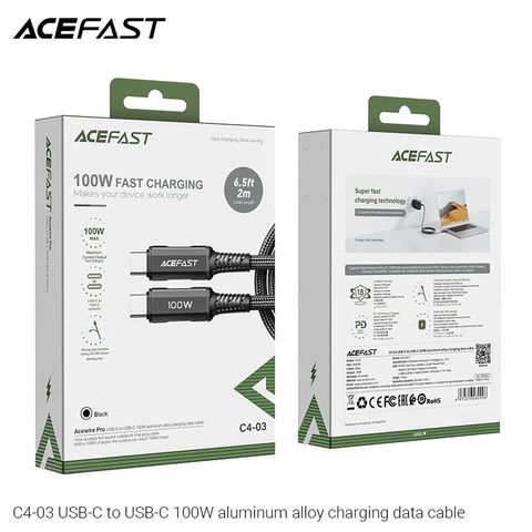  Dây Cáp ACEFAST Type C to Type C 100W (2m) - C4-03 Tốc độ sạc nhanh lên đến 100W Tương thích nhiều thiết bị 