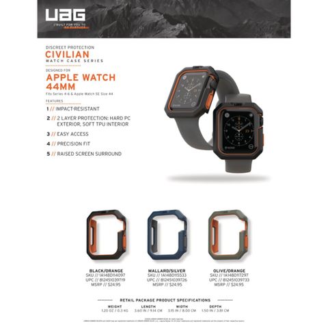  Ốp Chống Sốc Cho APPLE WATCH 44MM UAG CIVILIAN bảo vệ khỏi va đập và trầy xước 