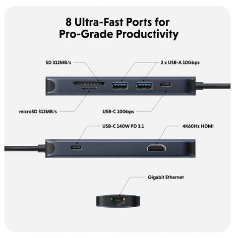  Cổng Chuyển Hyperdrive Next 8 Port Usb-C Dành Cho Macbook/Laptop 